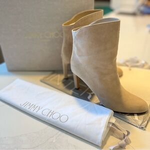 Jimmy Choo Karter Suede Boots in Stone Size 39 EUC